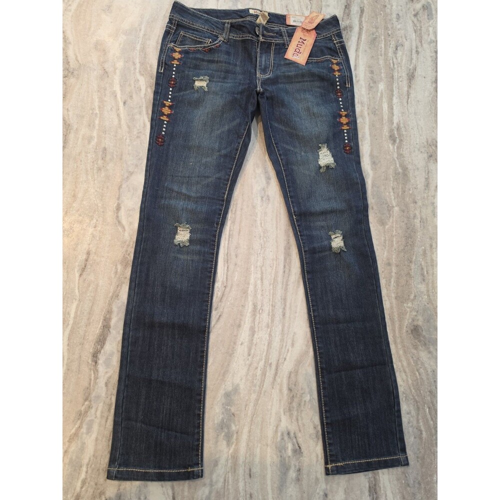 Vtg Y2K Mudd Jeans Women's Size 9 Skinny Low Rise Tribal Embroidered Studded NWT